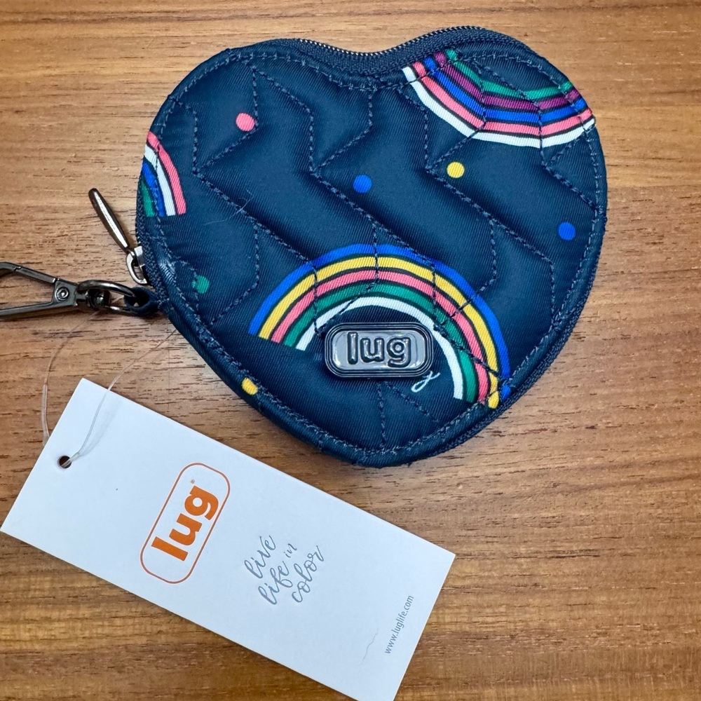 Lug Heart Coin Pouch in Navy with Rainbow Patterns